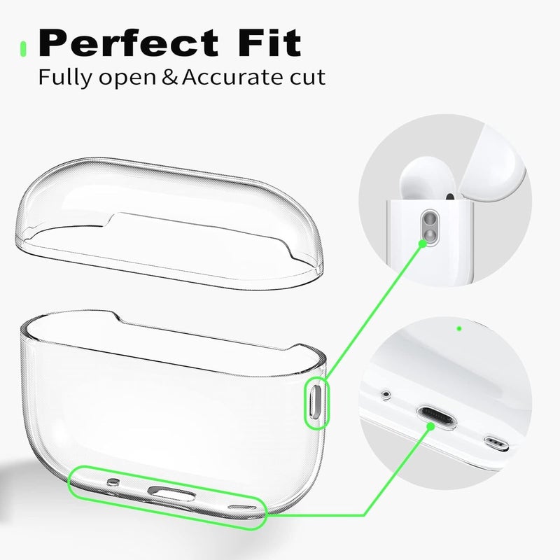 Tandoler حافظة متوافقة مع Airpods Pro 2، حافظة واقية ناعمة من TPU مع مجموعة تنظيف وحبل متوافق لجهاز AirPod Pro الجيل الثاني، LED أمامي مرئي - شفاف - Image 2